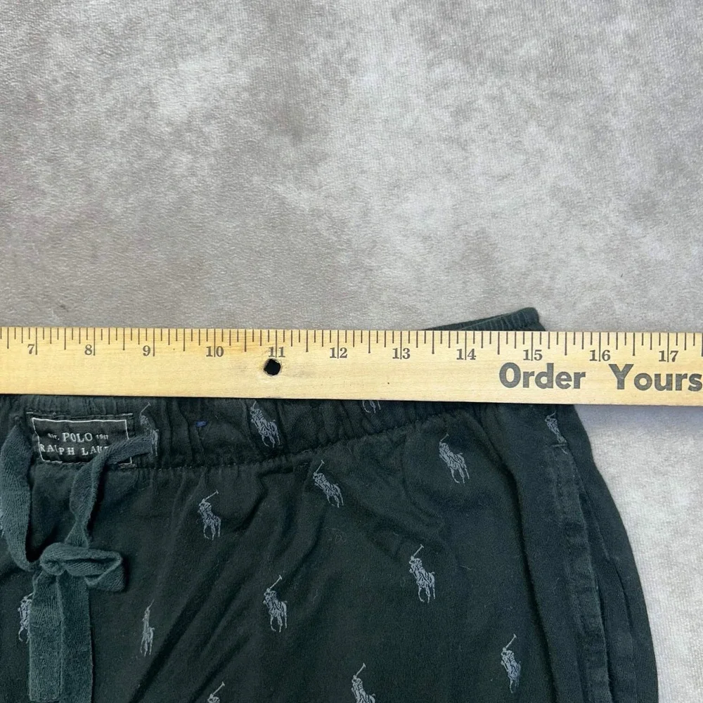 Polo Ralph Lauren Mens Black Allover Pony Logo Jogger Pajama Pants Size Large *